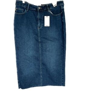 Judy Blue SKIRT High Waist Back Slit Raw Hem Midi Blue Denim 1XL New Stretch